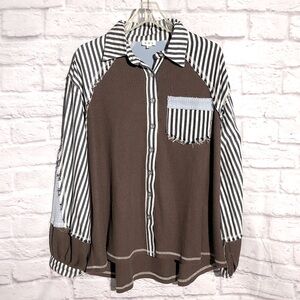 POL Brand New Striped Brown and Blue Anchor Shirt Oversized Medium NWOT PTP25